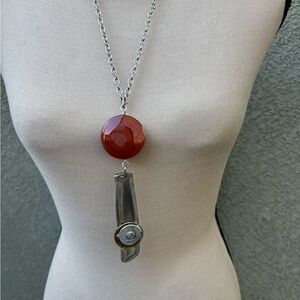 Chic Silver Necklace with Red Pendant